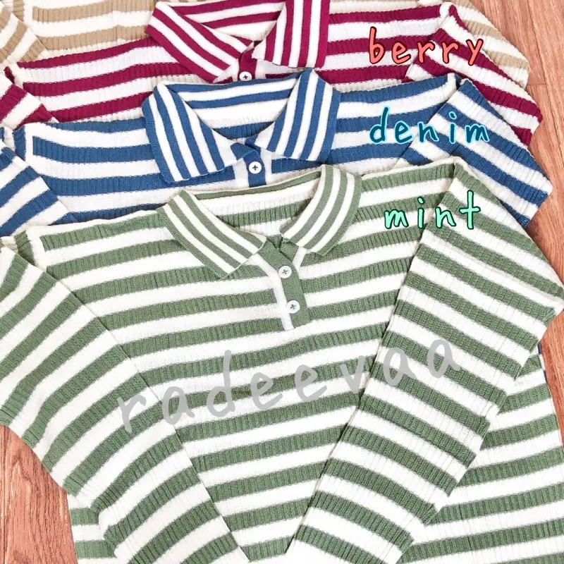 POLO KNIT TOP BLASTER CROP ATASAN RAJUT COMBO STRIPE TONE GARIS 2 WARNA 1