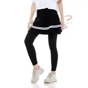 One Set Rok Legging Olahraga Muslimah Menutupi Pinggul Hitam Panjang Celana Dewasa Polos Jilbab