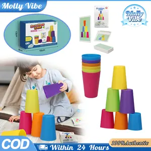 Geetoy Stack Cup Game Dengan Kartu Pencerahan Intelektual Mainan Pendidikan Anak-anak