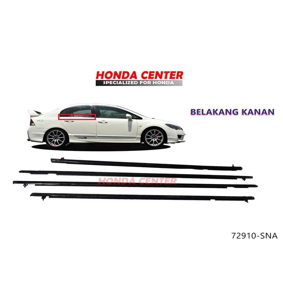 pelipit karet kaca luar weather strip honda civic FD 2006 2007 2008 2009 2010 2011 Belakang Kanan