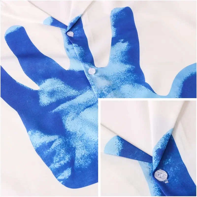Fashion New Summer Men and Women Blue Handprint Print Hawaiian White Shirt Street Personality Clothes Loose Short Sleeve Casual Party Beach Shirts Kaos Pendek Pria Dark 5