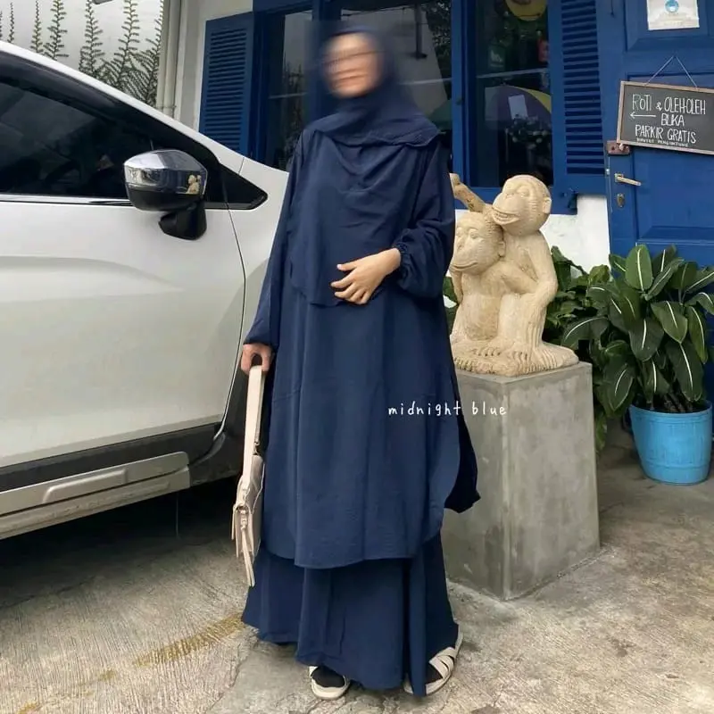 Ufaira Collection ~ One Set Hameda Setelan Wanita Terbaru Tanpa hijab Bahan Crincle Airflow Polos Baju Muslim Panjang Tunik Crinkle Atasan Simple Fit Remaja Dewasa Celana Shakila 4