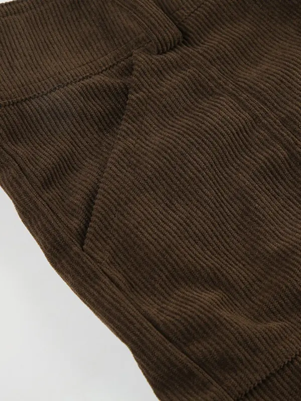 Women's Plain Corduroy Shorts, Casual Drop Waist Pocket Button Shorts for Daily Wear, Ladies Bottoms for Fall & Winter 5