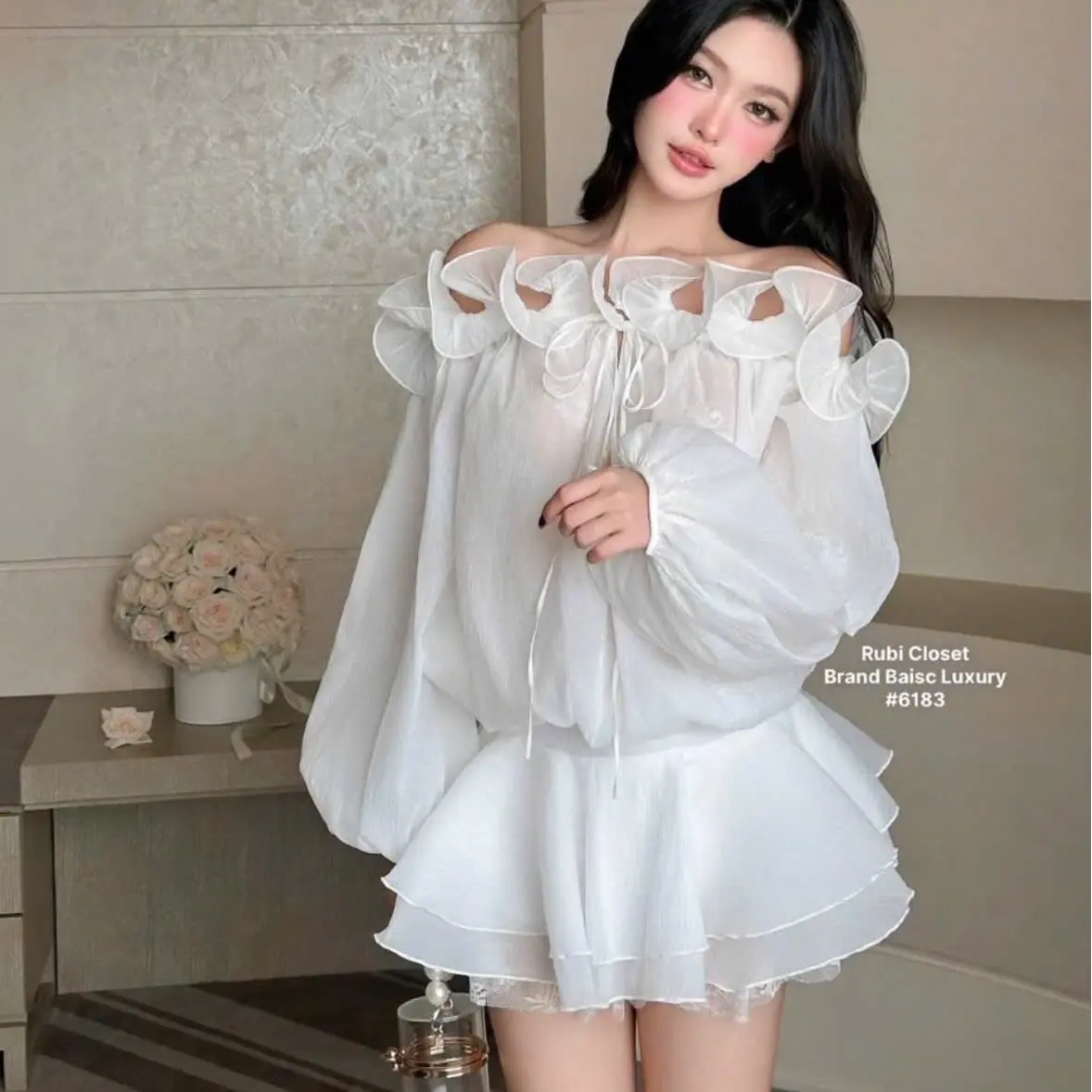 SET ÁO VOAN TRỄ VAI + CHÂN VÁY XOÈ Nữ Women Top