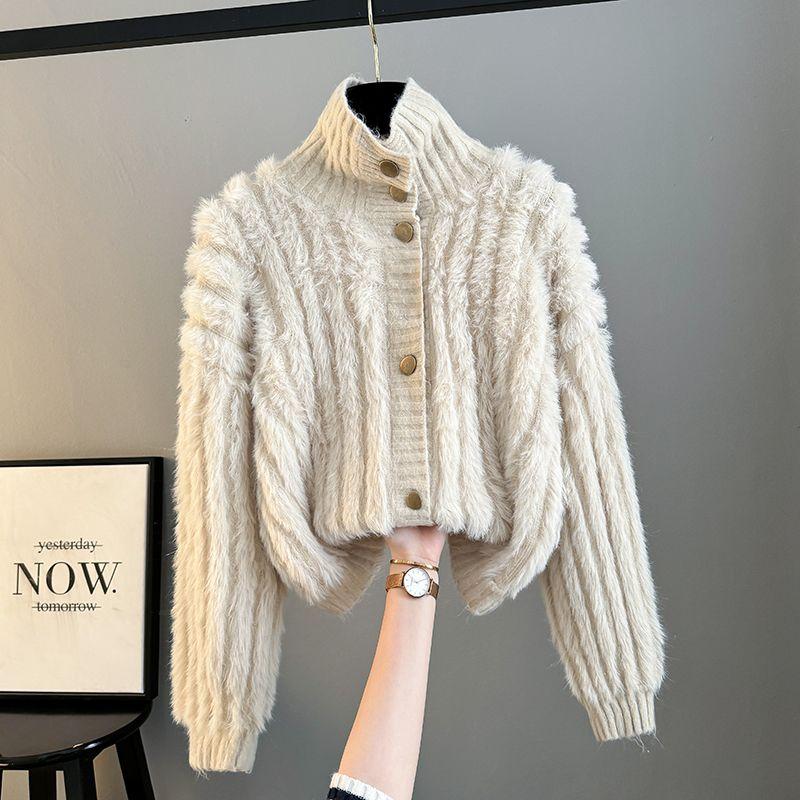  Áo Len Cổ Cao Cho Nữ Hàng Mới Về Mùa Thu Và Mùa Đông Áo Khoác Cardigan Ngắn Dáng Rộng Dệt Kim Mềm Mại Áo Phong Cách Hàn Quốc Nhỏ Nhắn 