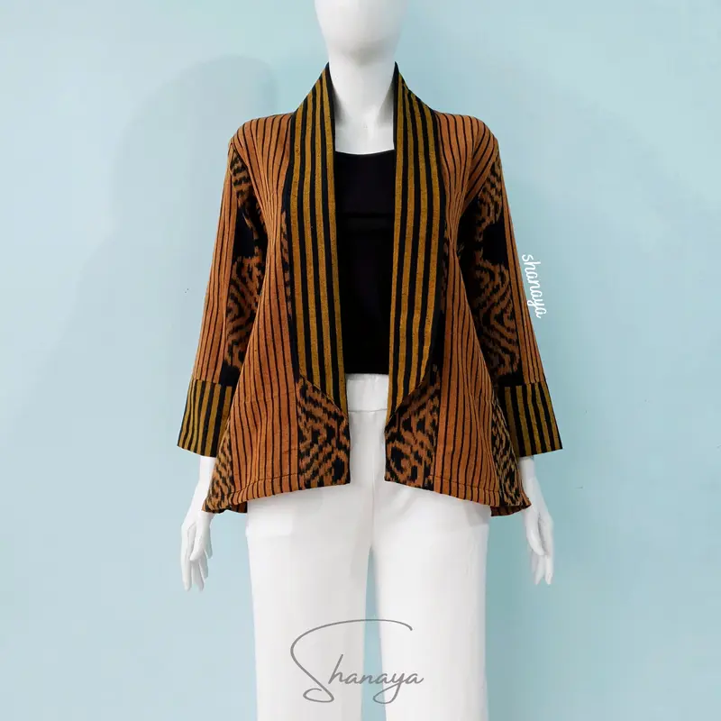 Shanaya Baju Batik Wanita Blus Blazer Tenun Original Outer Batik Kerja Cantik Elegan Cocok untuk baju kerja kuliah atasan  cardigan  formal  kantor Casual  Nyaman Motif Katun Panjang Hitam 2