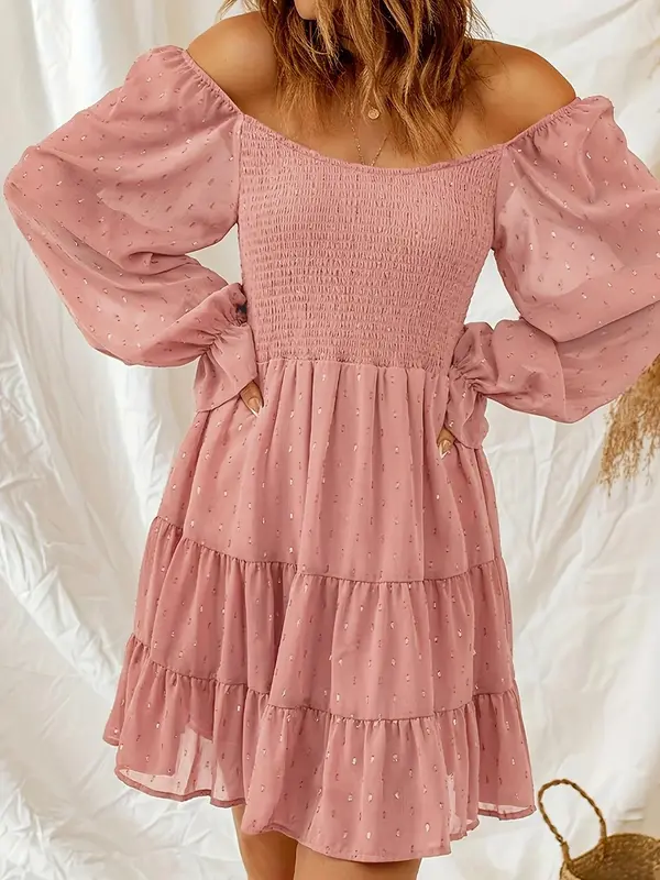 Women's  Flounce Sleeve Dress, Elegant Long Sleeve Ruffle Hem Dress for Daily Outdoor Wear, Ladies Clothes for All Seasons 3