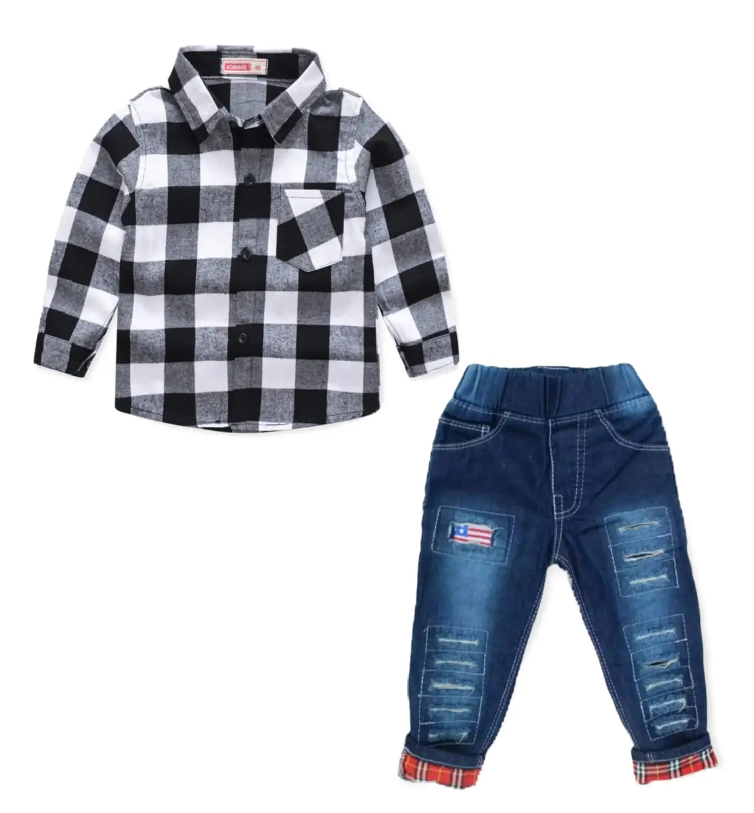 stelan anak laki import stelan kemeja anak laki  kemeja kotak kotak anak  laki baju celana Flannel Jeans Set