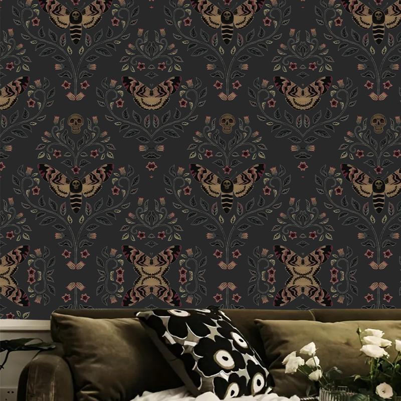 Skull Head Moth Pattern Wall Sticker, 1 Roll Waterproof Self-adhesive Wallpaper, Removable Wall Decal for Home Living Room Bedroom Dormitory Decor 3