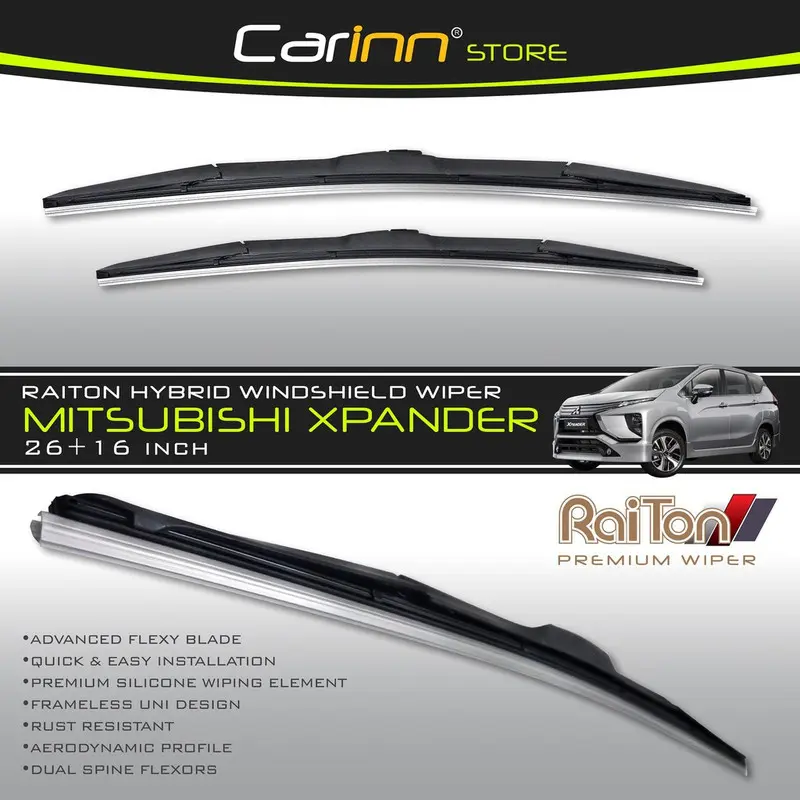 Raiton Sepasang Wiper Hybrid Kaca Depan Mobil Mitsubishi Xpander 26" & 16" -2 Buah/Set - Hitam