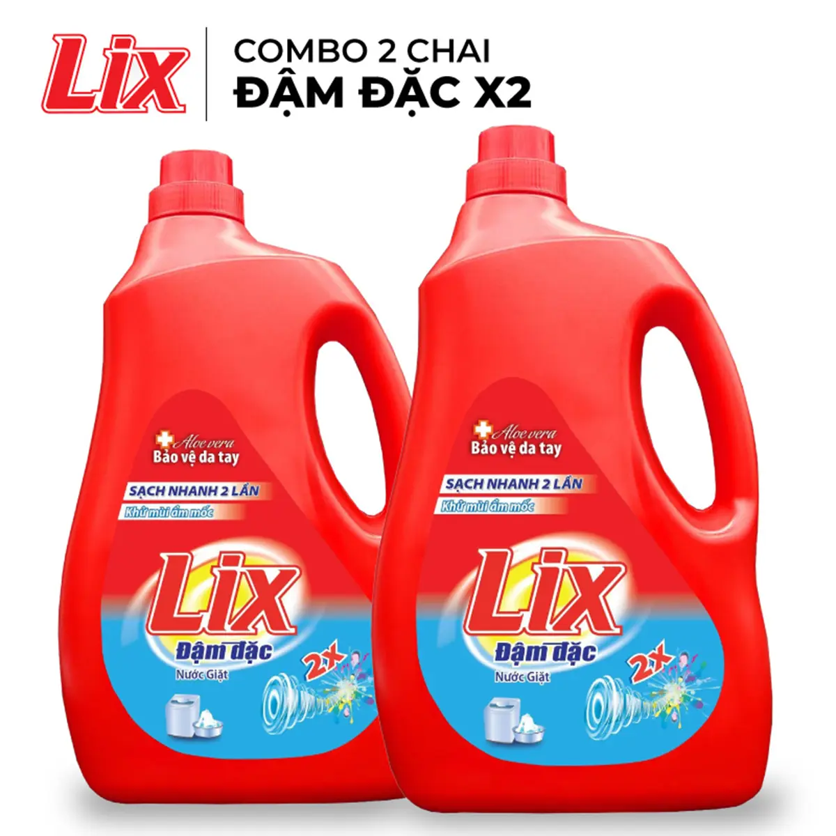 COMBO 2 CHAI Nước Giặt LIX Đậm Đặc, Sạch Nhanh, Hương Hoa (2 CHAI x 2KG) - Mã 2C-NG201