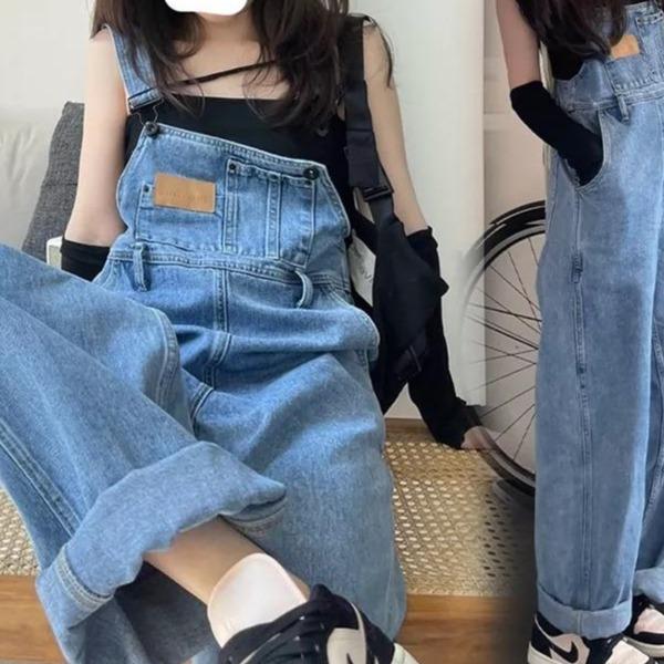 Quần yếm jean dài nữ phong cách, Quần yếm dài phong cách Hàn Quốc_Y3