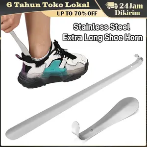 Shoe Horn Logam Stainless Steel 42cm / Alat Bantu Pakai Sepatu Tanpa Bongkok / Gagang Panjang Nyaman & Anti Licin, Desain Lengkung.