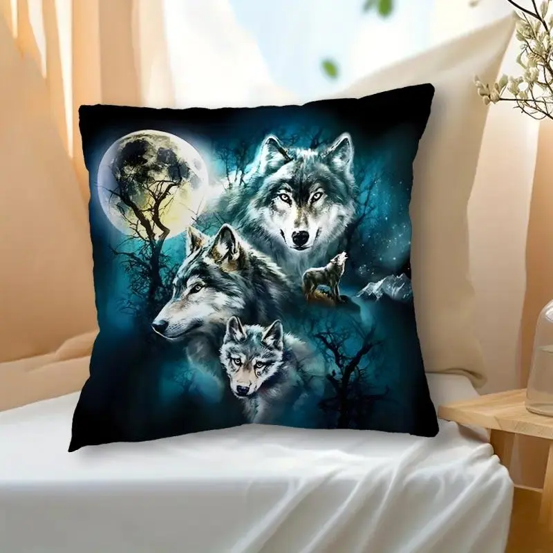 Wolf Pattern Cushion Cover, 1 Count Throw Pillow Cover, Square Pillowcase for Home Sofa Bed without Pillow Core 7