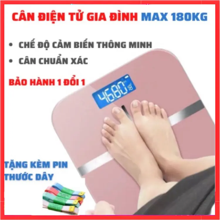 Cân Điện Tử Sức Khoẻ Thông Minh Chính Xác Cao- Cân Chữ Thập Theo Dõi Sức Khoẻ Gia Đình Tiện Lợi , Tặng Kèm Thước và PIn