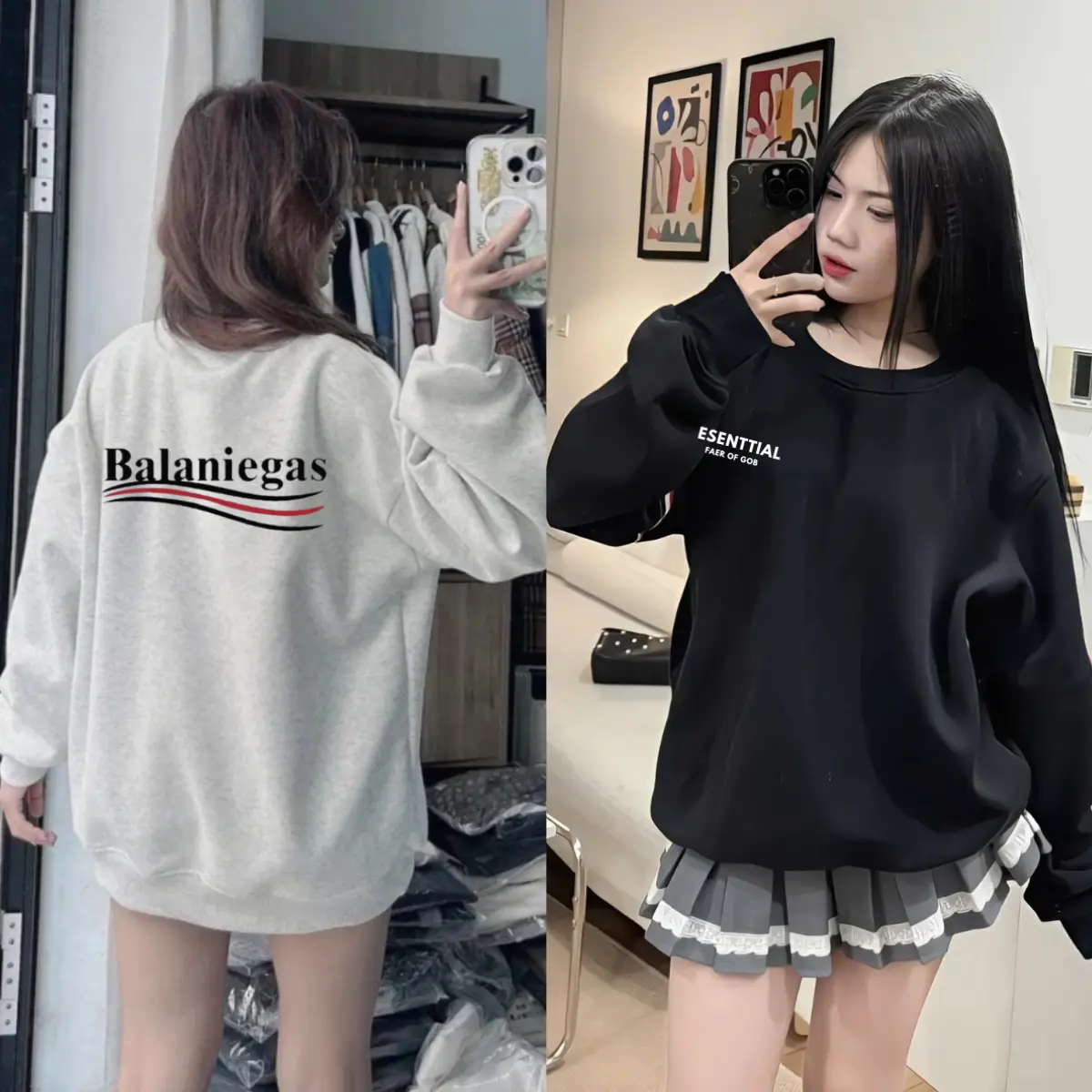 Áo Sweater Balen Cổ Tròn Nỉ Cotton Bông Dài Tay Form Rộng nhiều hình phong cách Hàn Quốc , Áo Nỉ Cổ Tròn Basic Dày Dặn Dáng Rộng Nam Nữ