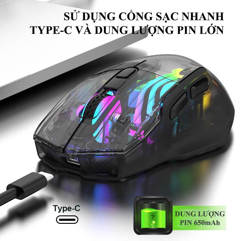 Chuột không dây K-Snake BM530 kết nối 3 chế độ thiết kế trong suốt độc lạ với đèn led RGB cực đẹp 4