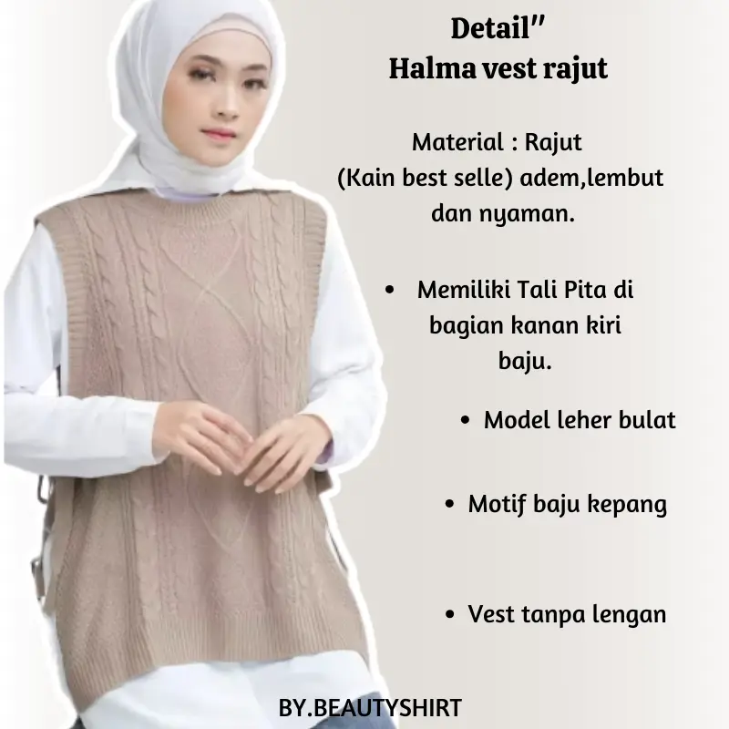 Beautyshirt ~ Halma Vest Bahan Rajut / Atasan Wanita Kekinian Rompi Rajut Tali Samping Ala korean Style brokat / outer Top Motif Santai 2