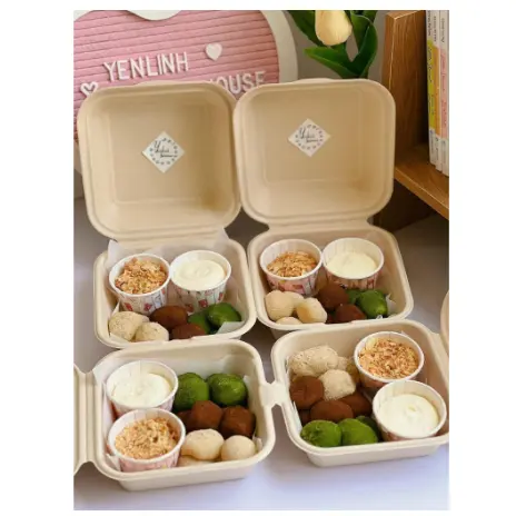 (Lẻ 10c) Hộp Bã Mía vuông đựng Bánh bento, bánh kem & Hamburger 5