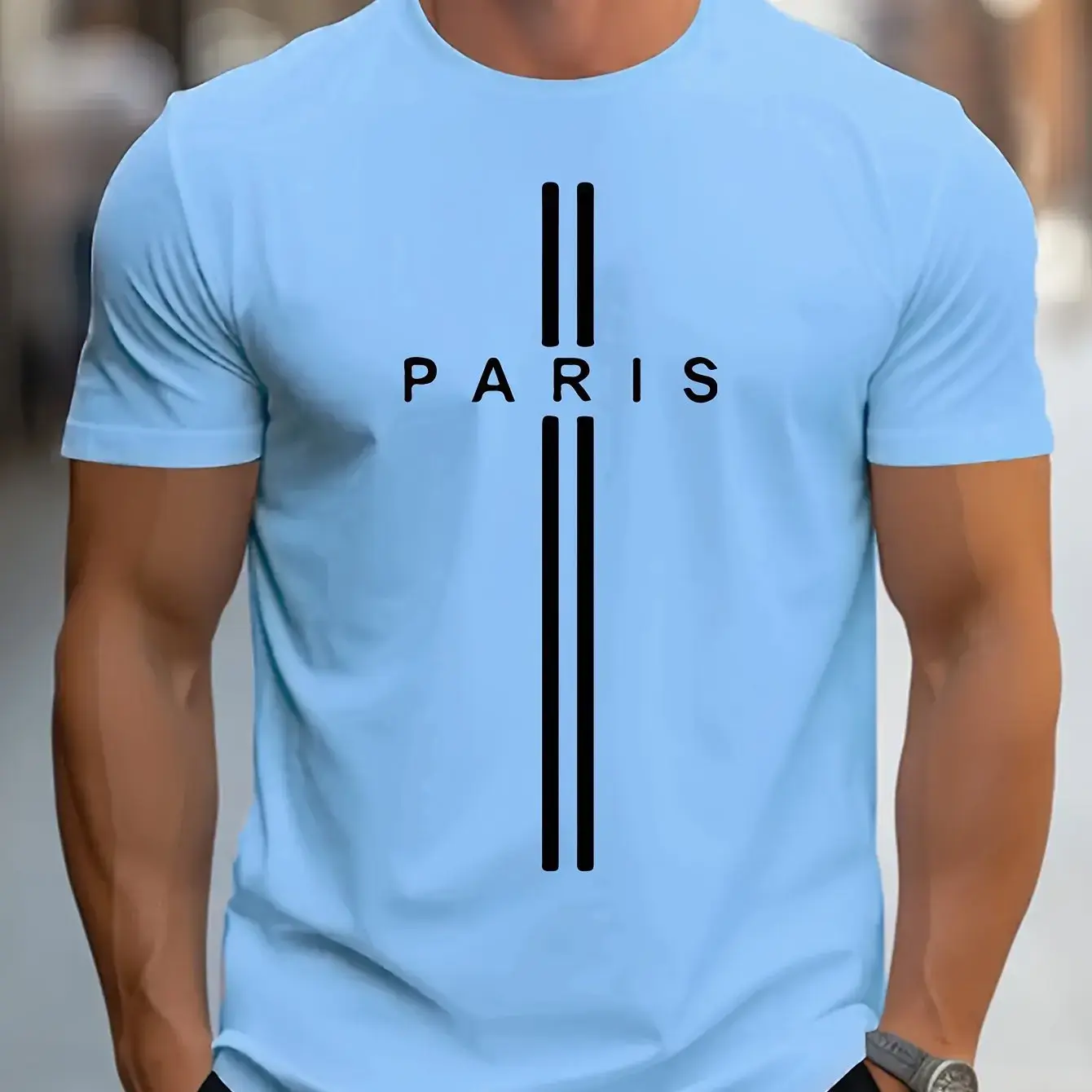 Men's  summer loose fitting oversized Paris print casual slim fit round neck short sleeved T-shirt top Menswear Polyester Decoration Pullover Lingerie Streetwear Human Crewneck Tropical Fabric Wetsuit
