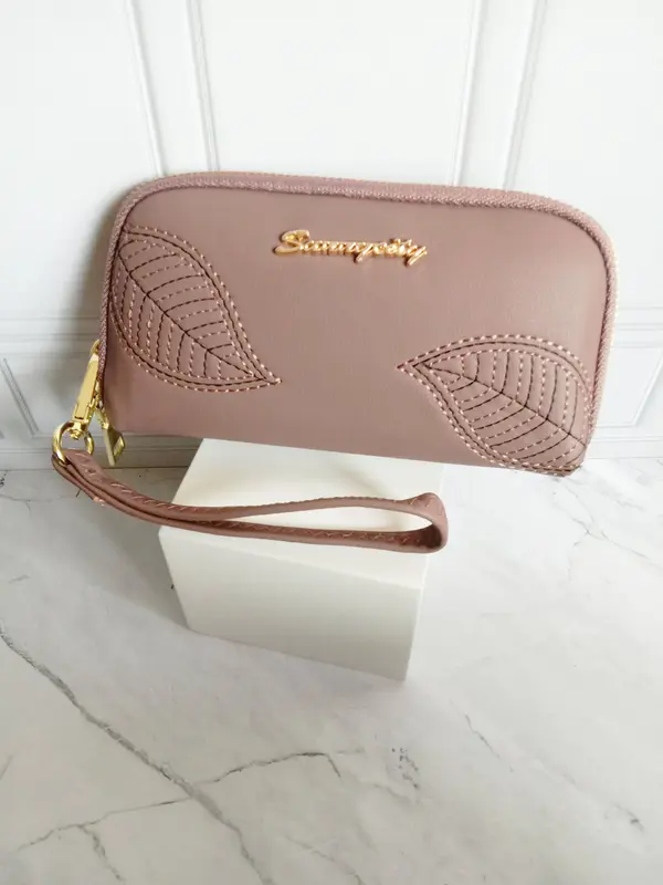 Dompet Resleting Oval Wanita Leaves Import Lucu / Dompet Panjang 1 Resleting #C05 Kulit PU Polos Dompet Panjang Dompet Kartu 0