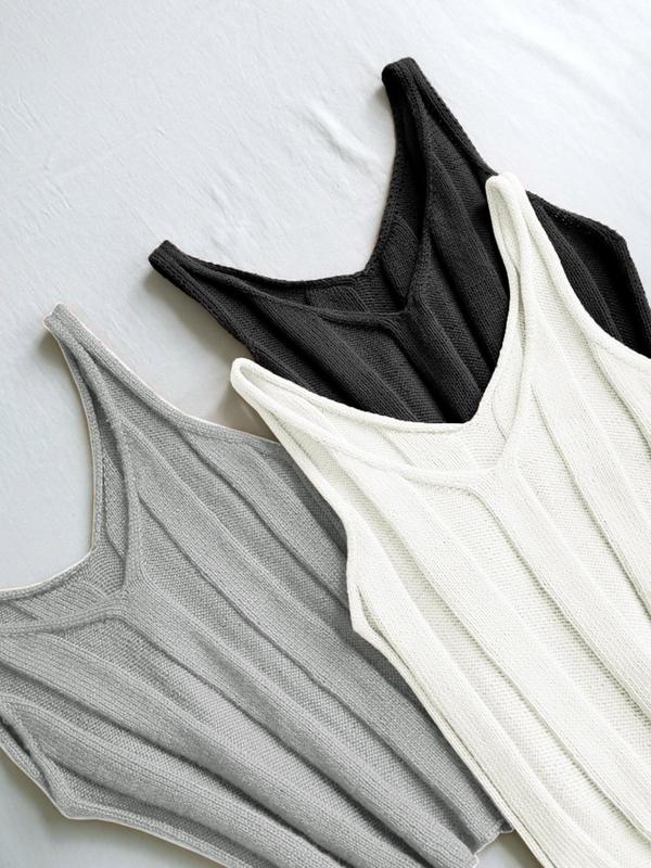 Women's Plain V Neck Sweater Vest, Summer Clothes, Casual Sleeveless Knit Top for Summer, Ladies Clothes for Daily Wear 4
