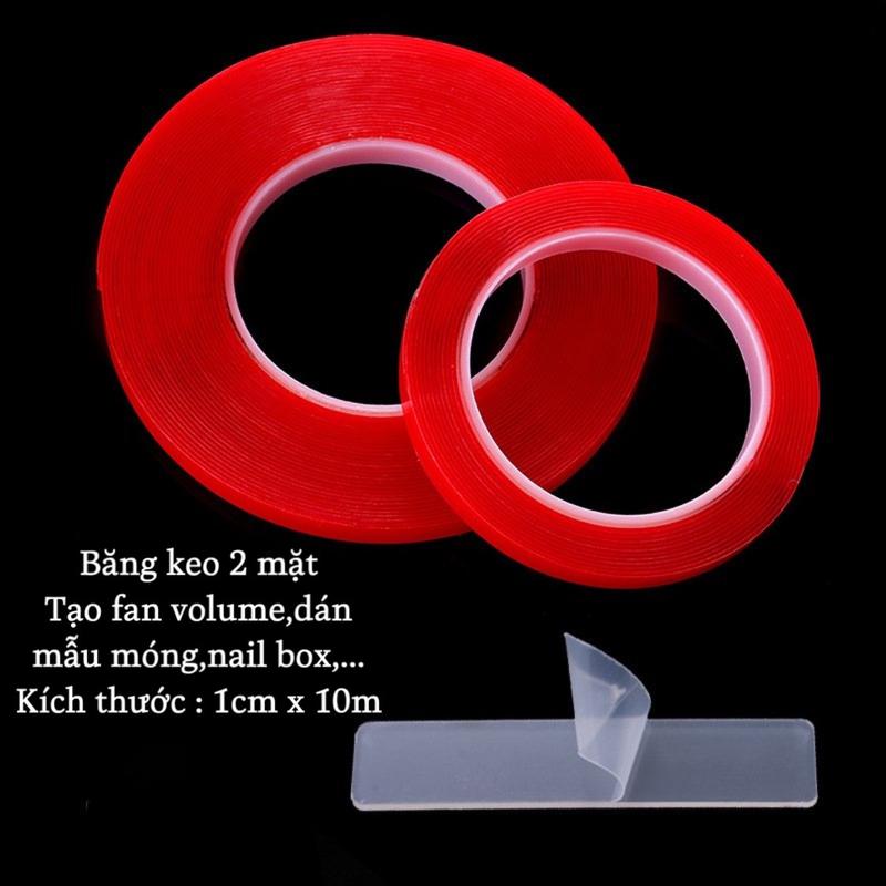 Băng keo tạo fan Đỏ 2 mặt tạo fan mi_(1cm x 10m) băng keo dán bảng mẫu nail, thanh gắn mẫu móng nailbox_ Thúy Hà Nữ Trang Điểm Mỹ Phẩm
