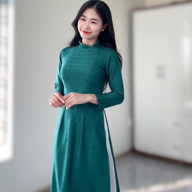Áo dài lụa xương cá mềm mịn cổ lệch [ADNM52] 2