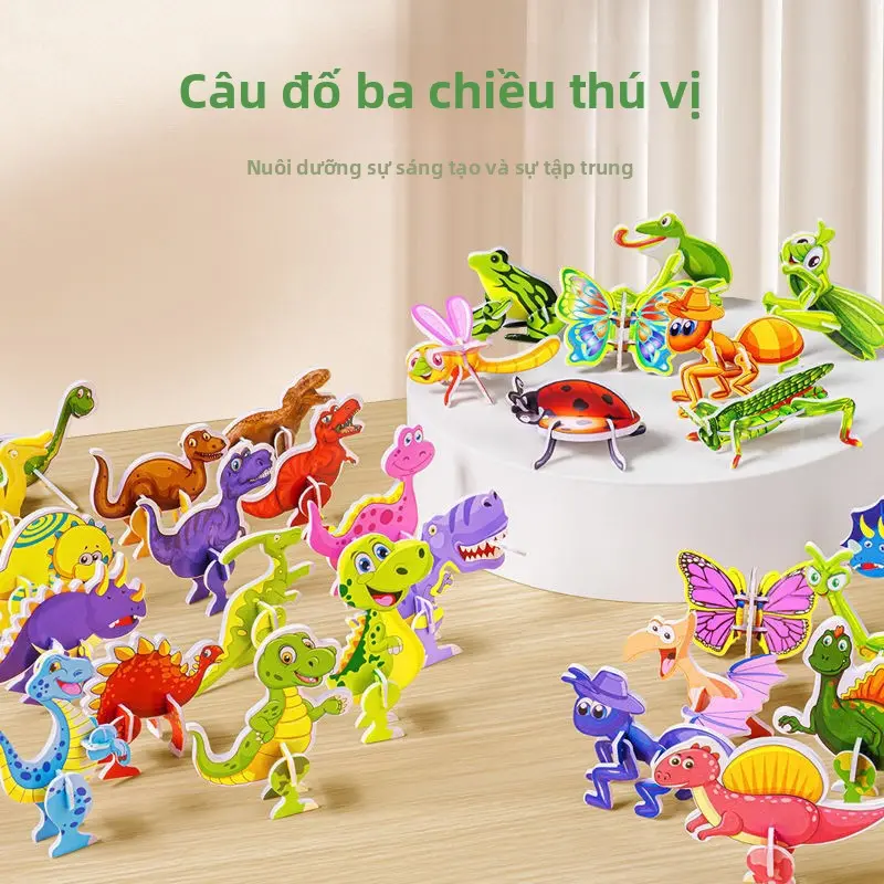 Combo 100 Đồ Chơi Ghép Hình 3D, Làm Bằng Giấy Xốp, Có Hình Động Vật, Khủng Long, Côn Trùng, Xe Tải, v.v., Đồ Chơi Ghép Hình Voi
