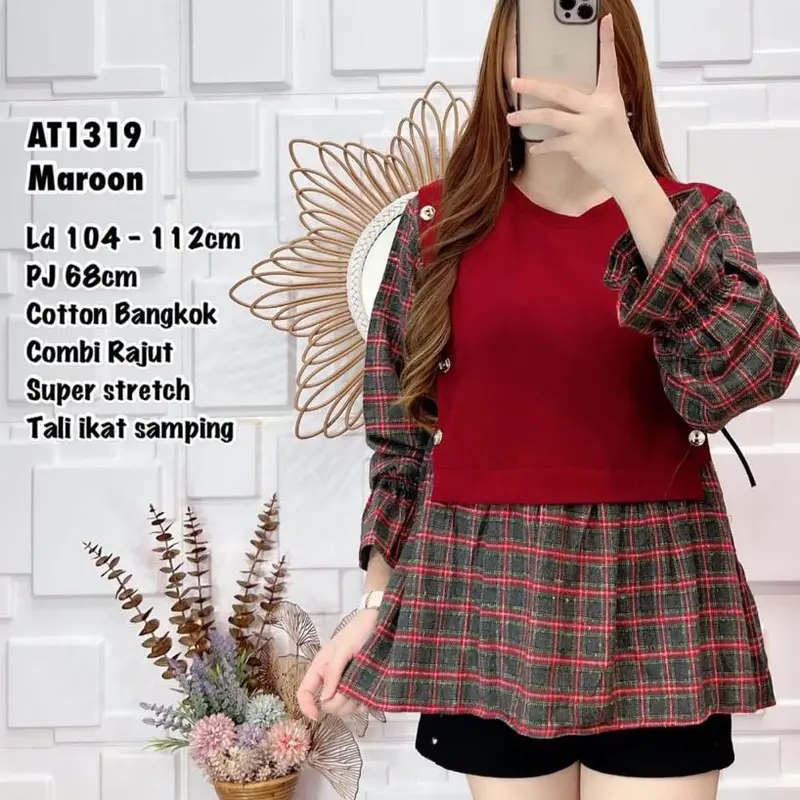 (B) Ld 116 pj 74 Blouse rajut combi cotton import 2