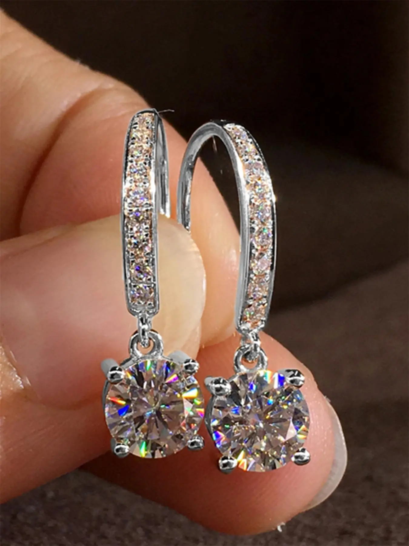 S925 Sterling Silver Synthetic Zirconia Decorated Hoop Earrings, Fashionable Earrings for Women, Trendy All-match & Exquisite Jewelry for Birthday Gift, Gifts for Her