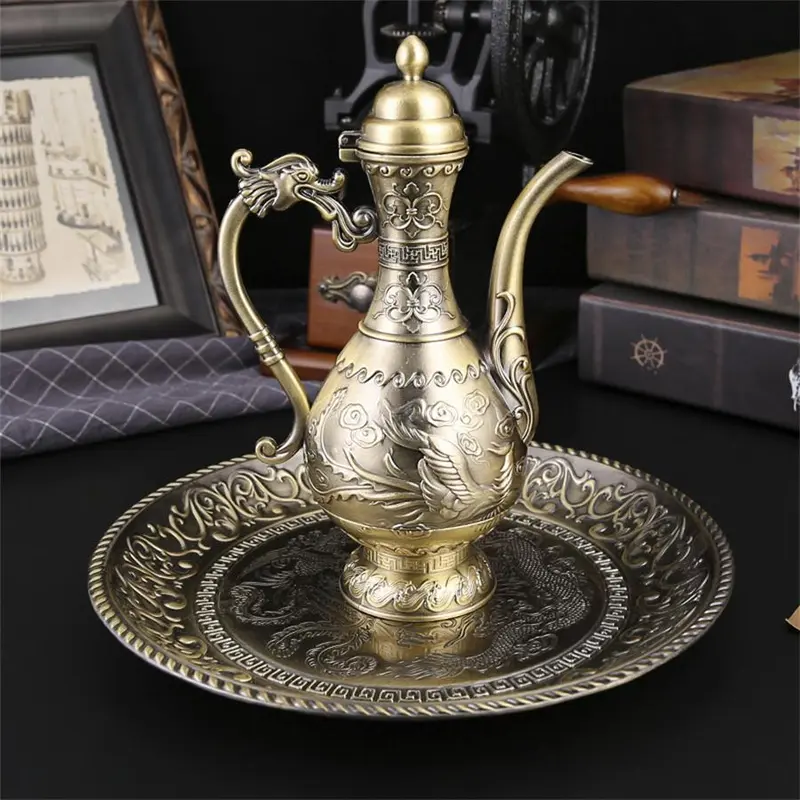 Vintage Metal Coffee Pot & Cup Set, 1 Set Including 4 Counts Coffee Cups & 1 Count Coffee Pot & 1 Count Tray, Creative Coffee Set for Home & Restaurant Decor 4