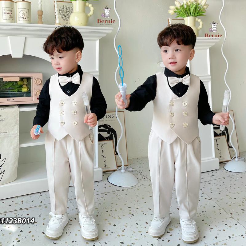 Bộ vest nơ bé trai 4 chi tiết Bernie - Set gile quần áo dài kèm nơ - Bộ công tử bé trai Hàn Quốc cho bé 9-23kg - 1123B014