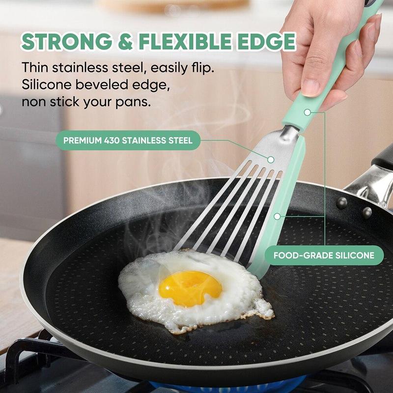 Silicone Fish Spatula  Slotted Turner with Soft Edge Heat Resistant Kitchen Cooking Tools Utensil 4