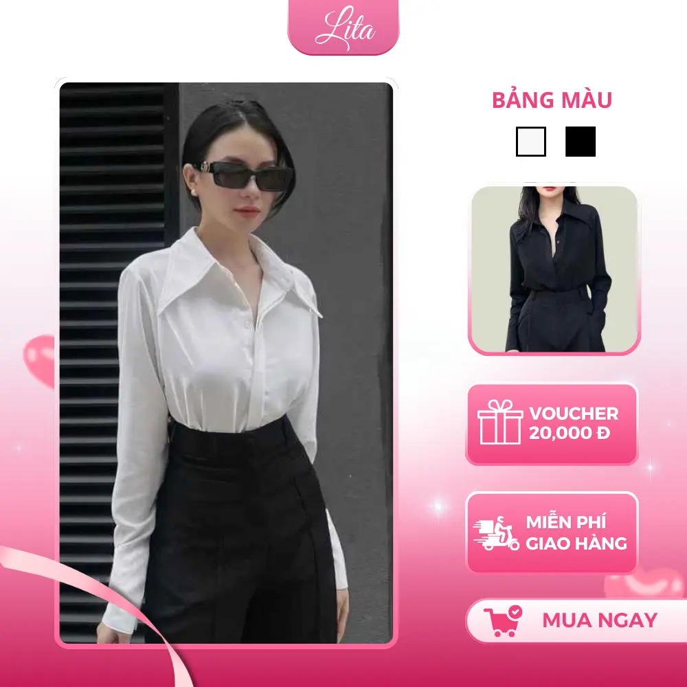 Áo Sơ Mi Nữ Lụa LITA Dài Tay Cổ Đức Thiết Kế Sang Chảnh A133