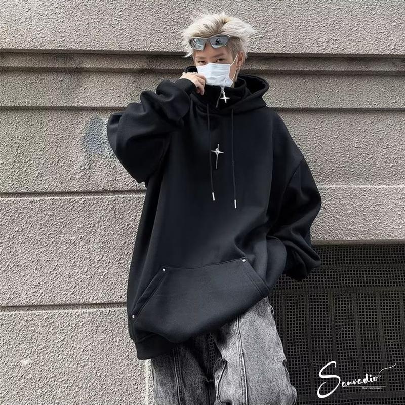 Áo Hoodie Nam Nữ Cổ Cao Dáng Rộng SANVADIO Phối Khóa Kéo Thời Trang Kiểu Ninja, áo nỉ hoodie Retro Mỹ AN656 Menswear Cotton Top