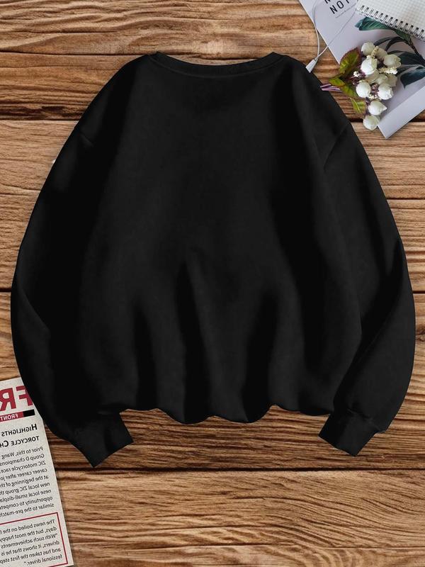 Women's Bee Print Drop Shoulder Fleece Sweatshirt, Casual Long Sleeve Round Neck Pullover for Fall & Winter, Ladies Clothes for Daily Wear 5