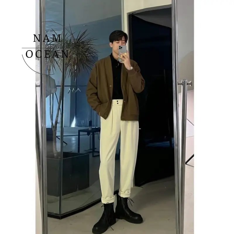 (NAM OCEAN)_Áo Cardigan Nam Nữ Phong Cách Hàn Quốc Dễ Dàng Phối Đồ Phù Hợp Đi Học Đi Chơi M26 Nam Ocean Menswear Jacket Nhung Kem 5