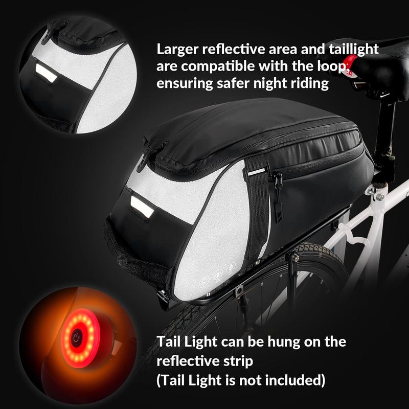Reflective Rear Rack Bag, Water Resistant Bike Saddle Panniers for Bicycles, 8L Trunk Cycling Back Seat Cargo Carrier Storage Pouch 4