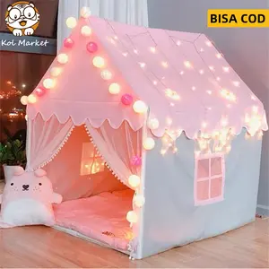 Portable Tenda Anak wigwam Lipat Tenda Anak Tipi Bayi Bermain Rumah Besar Anak Perempuan Putri Merah Muda Castle Kamar Anak Led Mainan