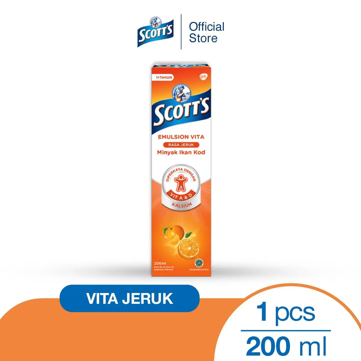 Scott's Emulsion Vita Rasa Jeruk dengan Vitamin A dan D + Kalsium 200ml ...