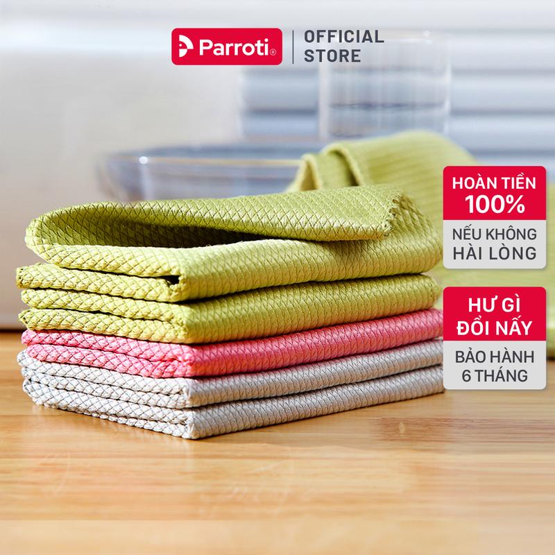 Combo 5 Khăn Lau Bếp Đa Năng Siêu Thấm Hút Lau Kính Xe Ô Tô Combo 5 Cái Parroti Fiber FB01