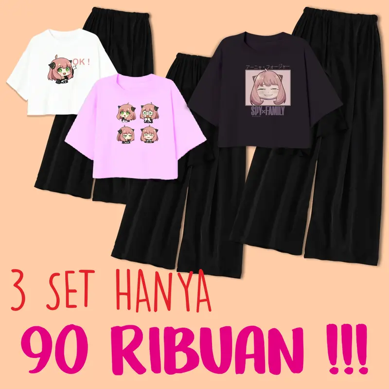 Paket 3 Pcs Setelan Remaja Perempuan Usia 9-14 Tahun size L dan XL Set Celana Panjang Fashion 3