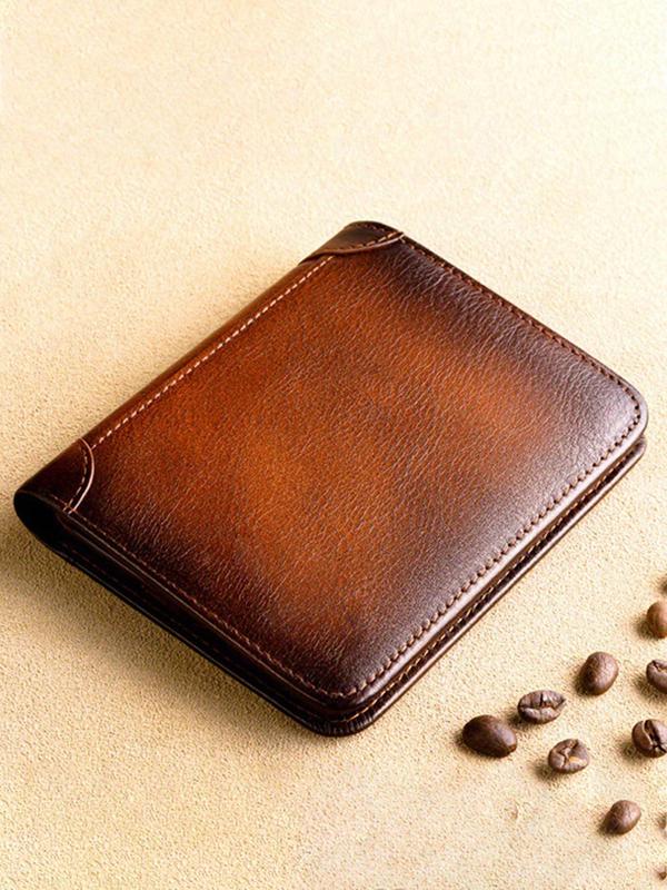 Men's Business Leather Plain Short Wallet, Trendy Casual Trifold Wallet with Multiple Card Slot, Vintage Card Holder for Men As Gift for Daily Use 0