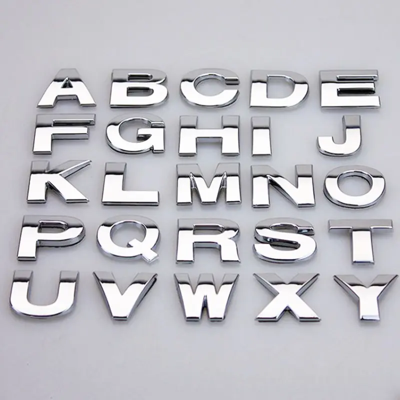 Biểu Tượng Chữ Cái Và Số 3D Tự Làm, Chất Liệu Kim Loại Màu Bạc Kích Thước 45mm, Miếng Dán Biểu Tượng Xe Hơi Động Cơ, 1 Miếng