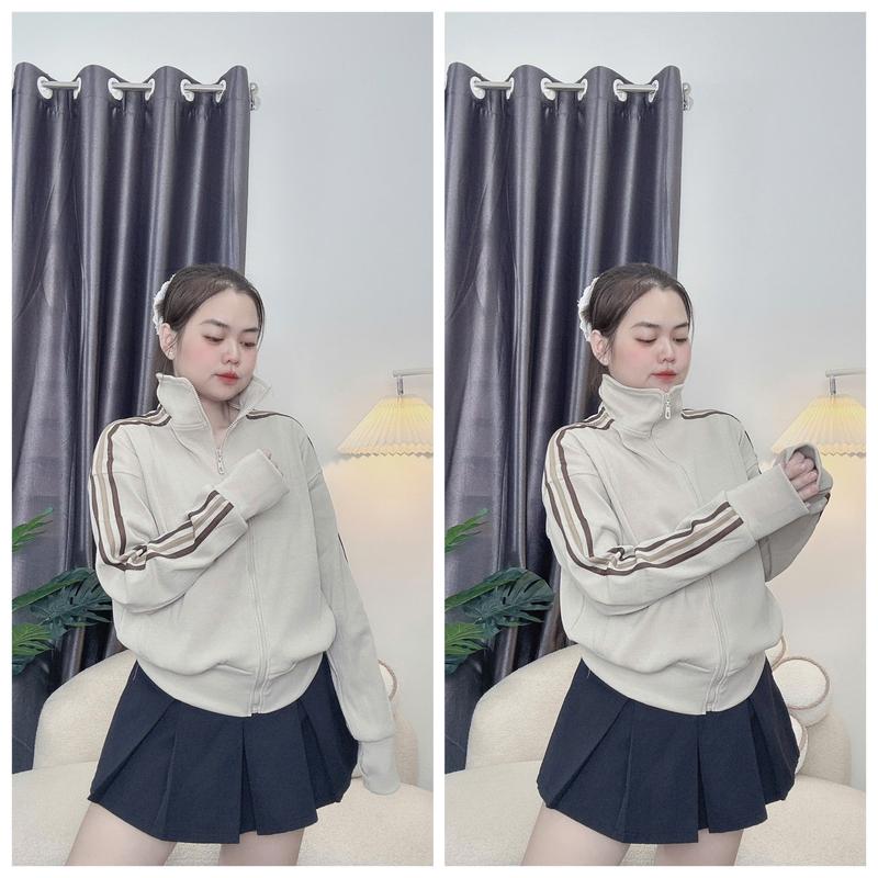 [K NÓN] Áo Khoác Nữ Sọc Tay 6 Túi Khóa Kéo- Nhung Nguyễn Top Jacket Women 8
