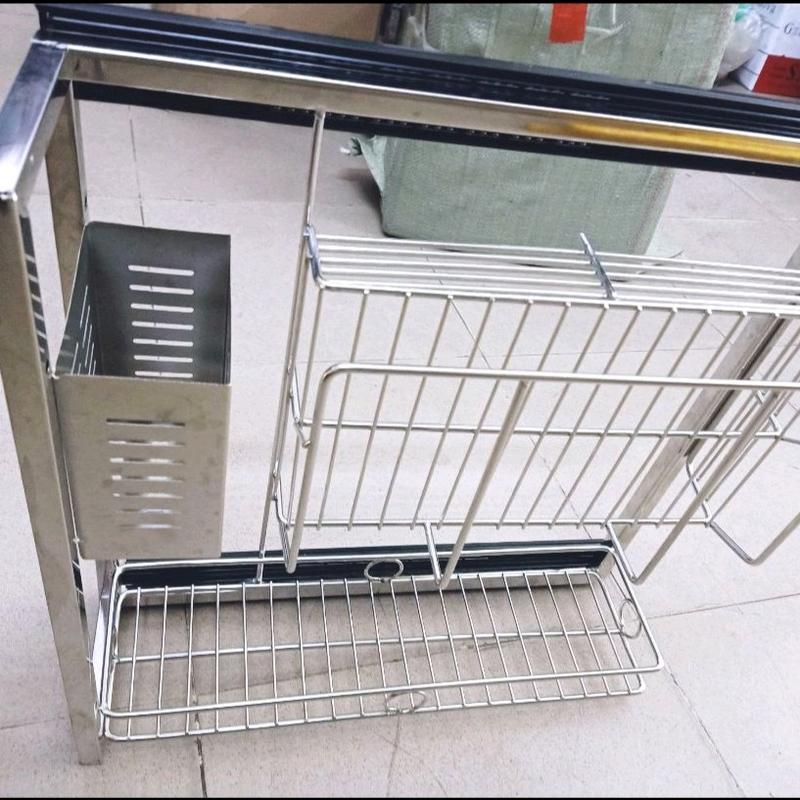GIÁ ĐỰNG DAO THỚT VÀ GIA VỊ KÈM RAY BI TRƯỢT 3 TẦNG LẮP TỦ BẾP INOX CAO CẤP.