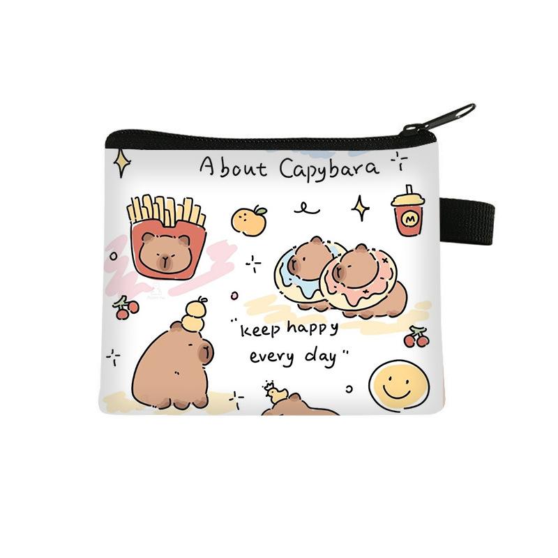 2024 Capibala coin purse, children's student printed polyester card bag, simple and fashionable headphone bag, storage bag 7