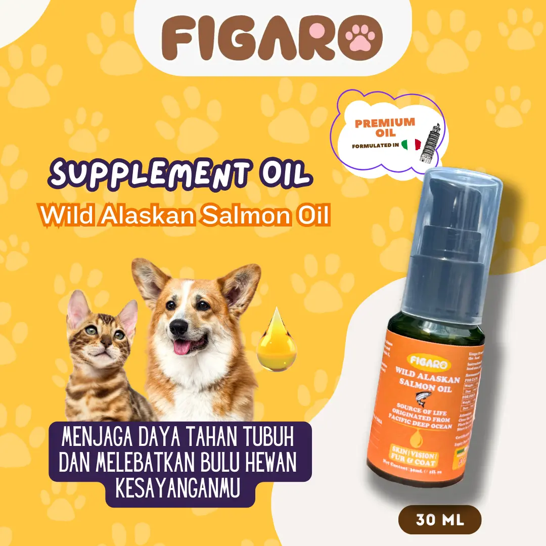FIGARO - WILD ALASKAN SALMON OIL Minyak Ikan Vitamin Bulu Kucing Anjing Lebat Halus Jantung Penglihatan Mata Kulit Ginjal Pencernaan Sistem Imun