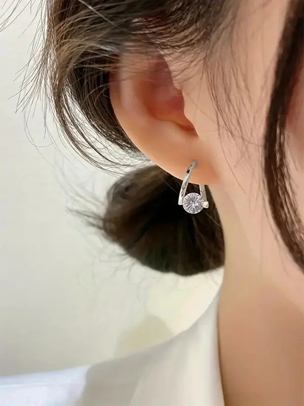 Elegant Artificial Zircon Decor Hoop Earrings, Fashionable Minimalist Hoop Earrings for Women & Girls, Trendy All-match & Exquisite Jewelry for Birthday Gift 7